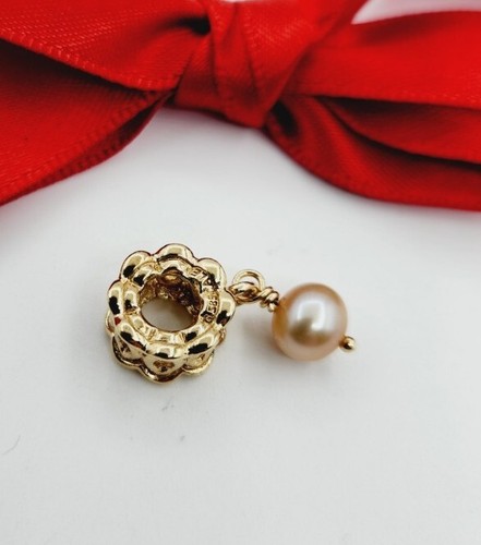 New Rare Genuine Pandora 14kt Yellow Gold Winding Pearl Dangle Charm #750807PGO - Picture 3 of 9