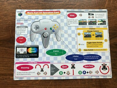Nintendo 64 Mario Kart Controls Mario Kart Cart Operation Card N64