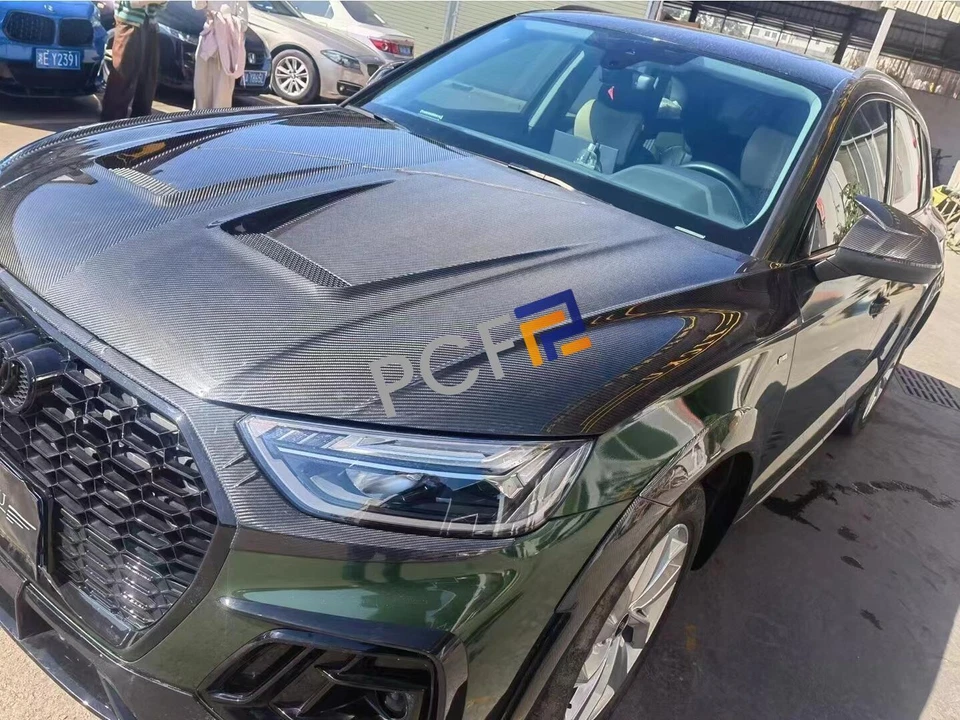 2018-2025 Real Carbon Fiber Front Hood Vented Bonnet Cover Fits For Audi Q5 SQ5 - Image 4 of 4