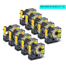 10PK 19mm (3/4") Black on Yellow Label Tape Compatible with / for DYMO D1 45808