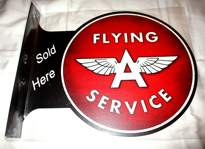 FLYING A SERVICE GASOLINE- Double-Sided Imprint Metal Flange Sign #03  NEW