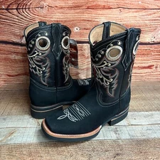 Womens Western Rodeo Square Toe Cowgirl Boots Leather BLACK Bota Vaquera Mujer