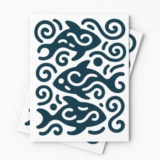 Abstract Fish Wall Art Printable Boho Coastal Decor Blue Minimalist