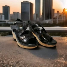 FRANCO SARTO 10 M wedge sandals comfort Black patent shiny  shoes  Women's 