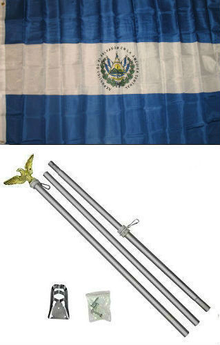 3x5 El Salvador Flag Aluminum Pole Kit Set 3'x5' - Picture 1 of 2