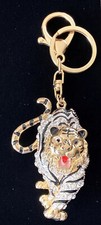 Rhinestone Tiger Black Stripe White Gold Keychain Keyring Gift