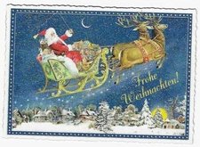 Postcard Glitter Tausendschoen Santa Sleigh Ride Reindeers  Postcrossing