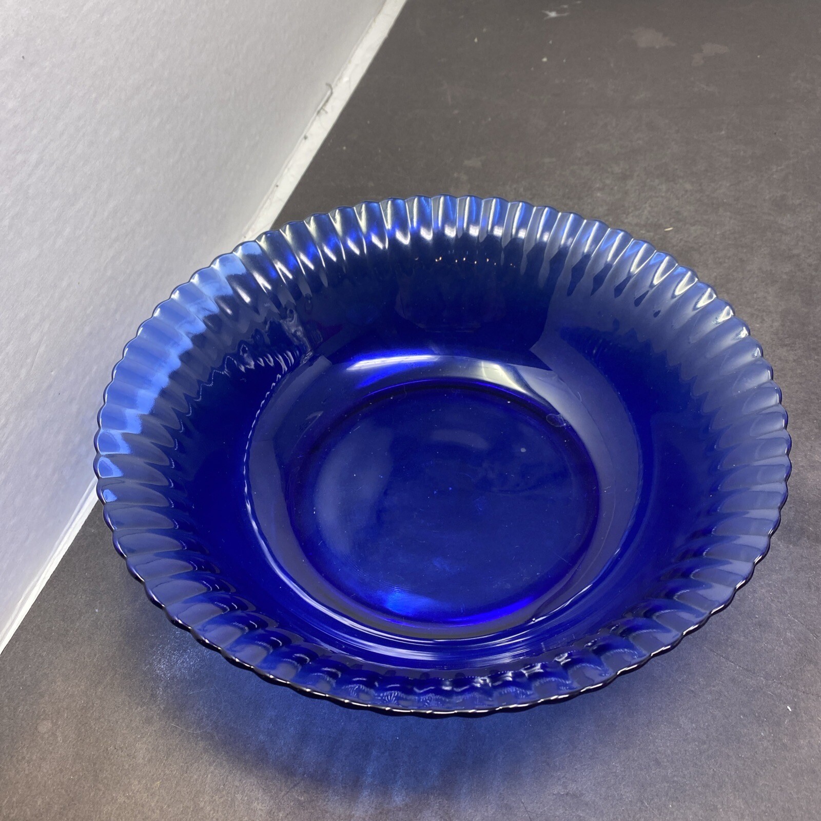 Cobalt Blue Fluted Glass Bowl Handcrafted in Brazil