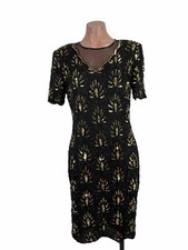 Vintage Stenay Black Gold Beaded Sequined Cocktail Formal Event Dress Sz 8 Silk