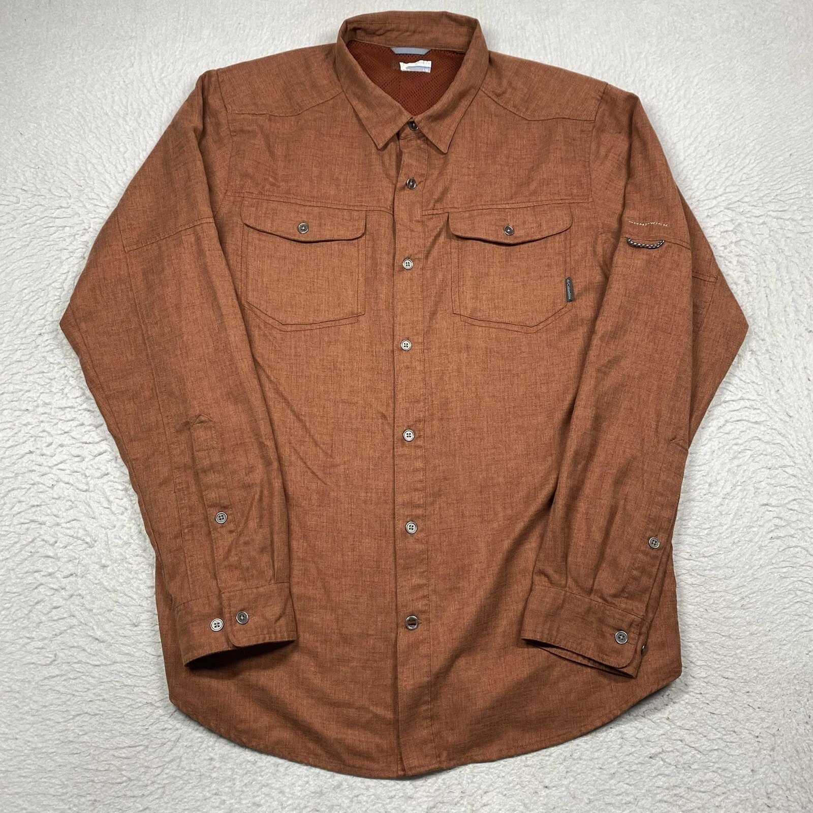 Columbia Shirt Omni Wick Mens Large Orange Button Up Long Sleeve Adult