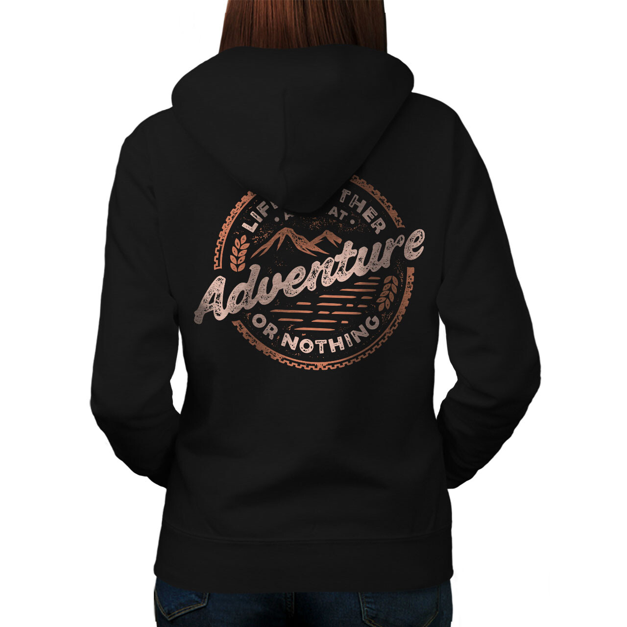 Wellcoda Inspiration Quote Adventure Womens Hoodie Back
