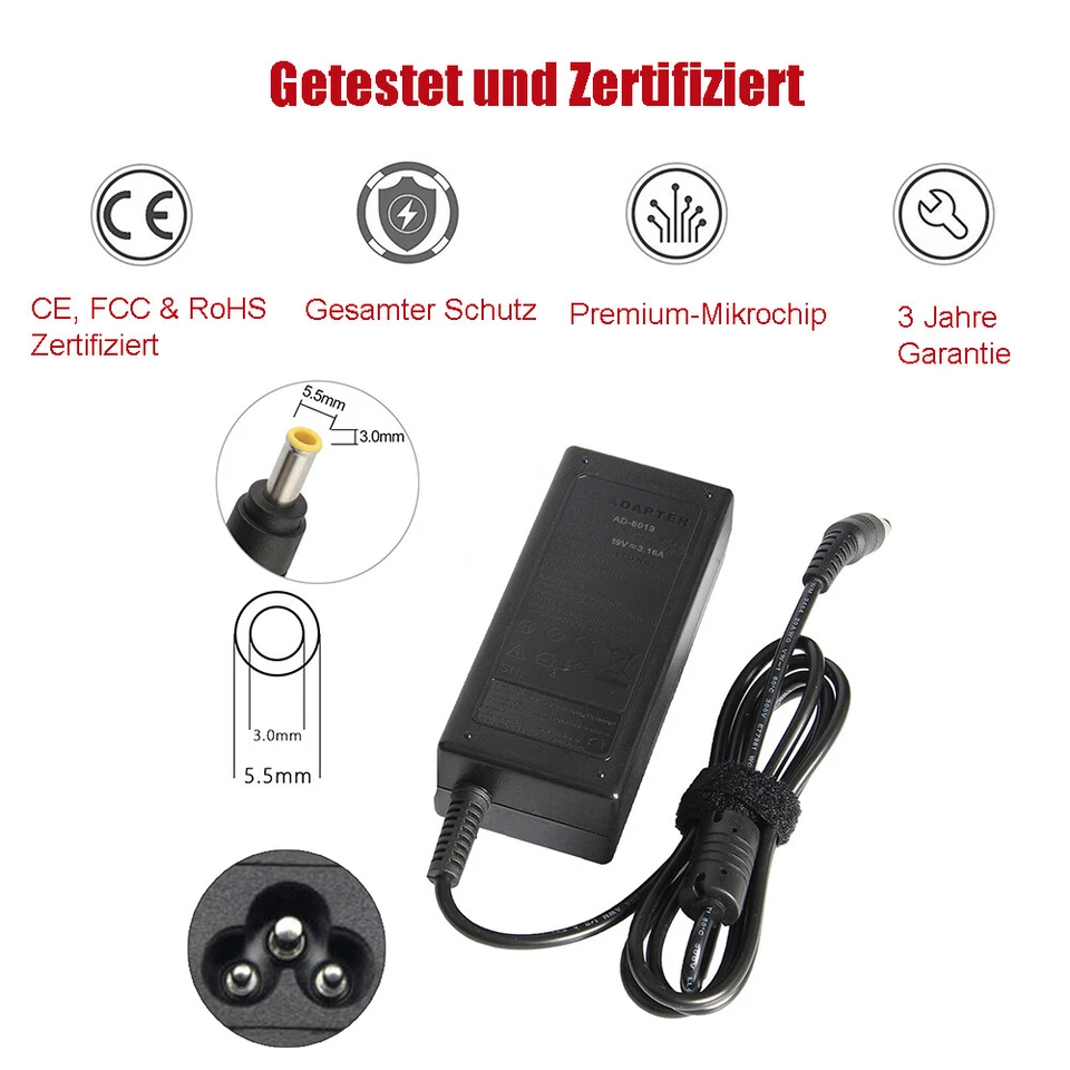 Netzteil Ladegerät f. SAMSUNG NC10 N110 NP-N110 NP-NC10 NP300E5A-A06UK N145 Plus - Bild 3 von 4