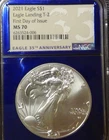 2021 Silver Eagle Type-2 NGC MS 70 FDI 35th Anniversary Blue Foil Label