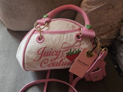 Juicy Couture Pink/White Satchel Top Handle Strawberry Logo Zip w/ Coin Purse