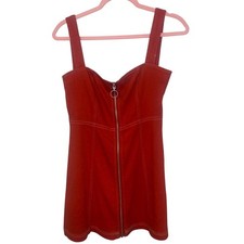 Y2K Capulet Red Denim Mini Dress Front Zip Sweetheart Neckline Sleeveless SMALL