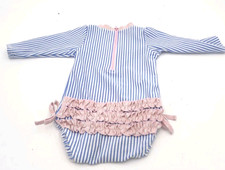 Stripe RUFFLE BUTTS Rash Guard Blue/White Swimsuit Seersucker Long Sleeve 6-12M