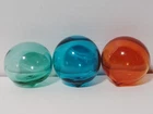 3! Vintage Blenko Hand Blown Art Glass Orbs Spheres Float Balls Blue Amber MCM