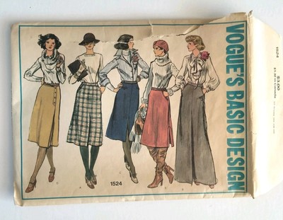 Vintage Vogue's Basic Design Sewing Pattern 1524 Waist 28'' 1970s Skirt Pattern