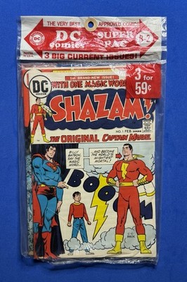 1972 DC Comics Super Pac B-2 (3 Comic Lot) Shazam #1! Small Plastic Tear-RARE!