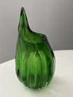 Vintage Swung Glass Green Vase Murano Style