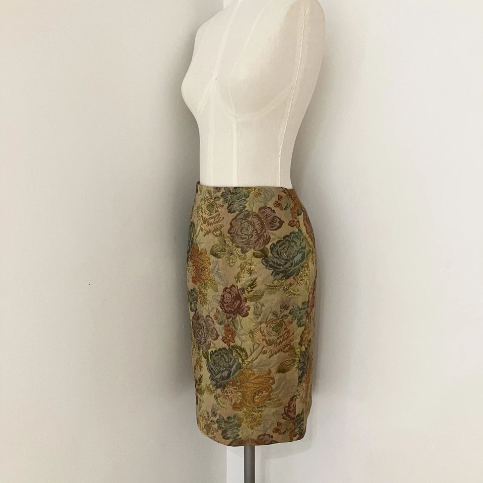 Blumarine Blugirl Italia Vintage Floral Brocado Falda Lápiz 44IT Foto 3 de 4