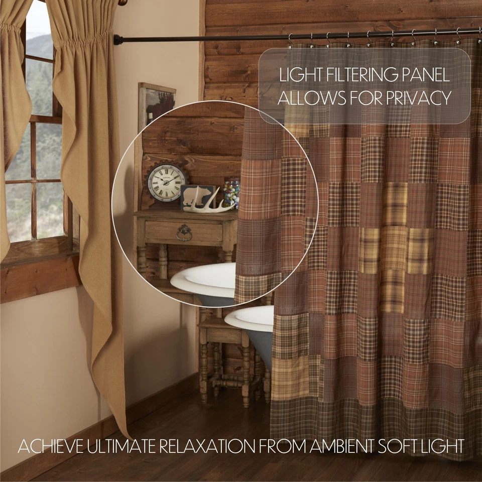 Cortina de Ducha Prescott Rústica 72x72 Sin Forro Retazos Baño Decoración VHC Marcas Foto 3 de 4