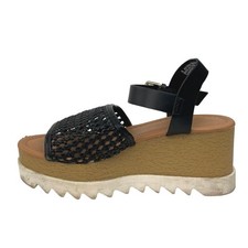 Universal Thread Alba Black Woven Memory Foam Wedge Heel Platform Sandals Size 6