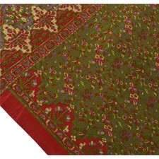Sanskriti Vintage China Silk Sarees Green Printed Sari Craft 5 Yard Decor Fabric