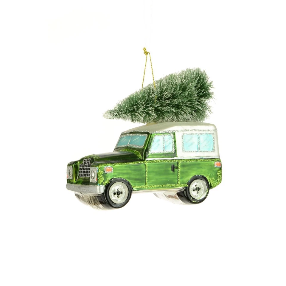 Land Rover Green & Tree Christmas Tree Decoration Glass - Floralsilk Defender