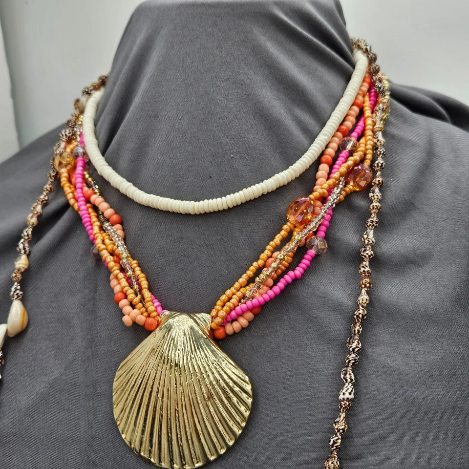 Multi-Layered Bead Necklaces & Gold/Silver-Toned Bangle Bracelets Set - Image 3 of 4