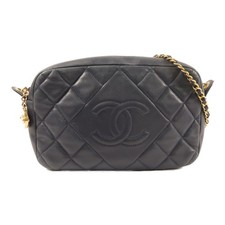 CHANEL CC GHW Camera Bag Shoulder Bag Lambskin Leather Navy