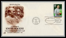 US FDC # 2376 22c Knute Rockne, Football Coach ArtCraft  S.Cancel 1988, 9c855