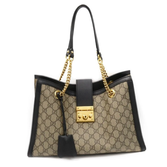 GUCCI Padlock GG Medium Shoulder Bag Beige Black 479197 Used