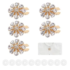5 Pcs Rhinestone Button Covers, Water Drop Buttons, White/Gold