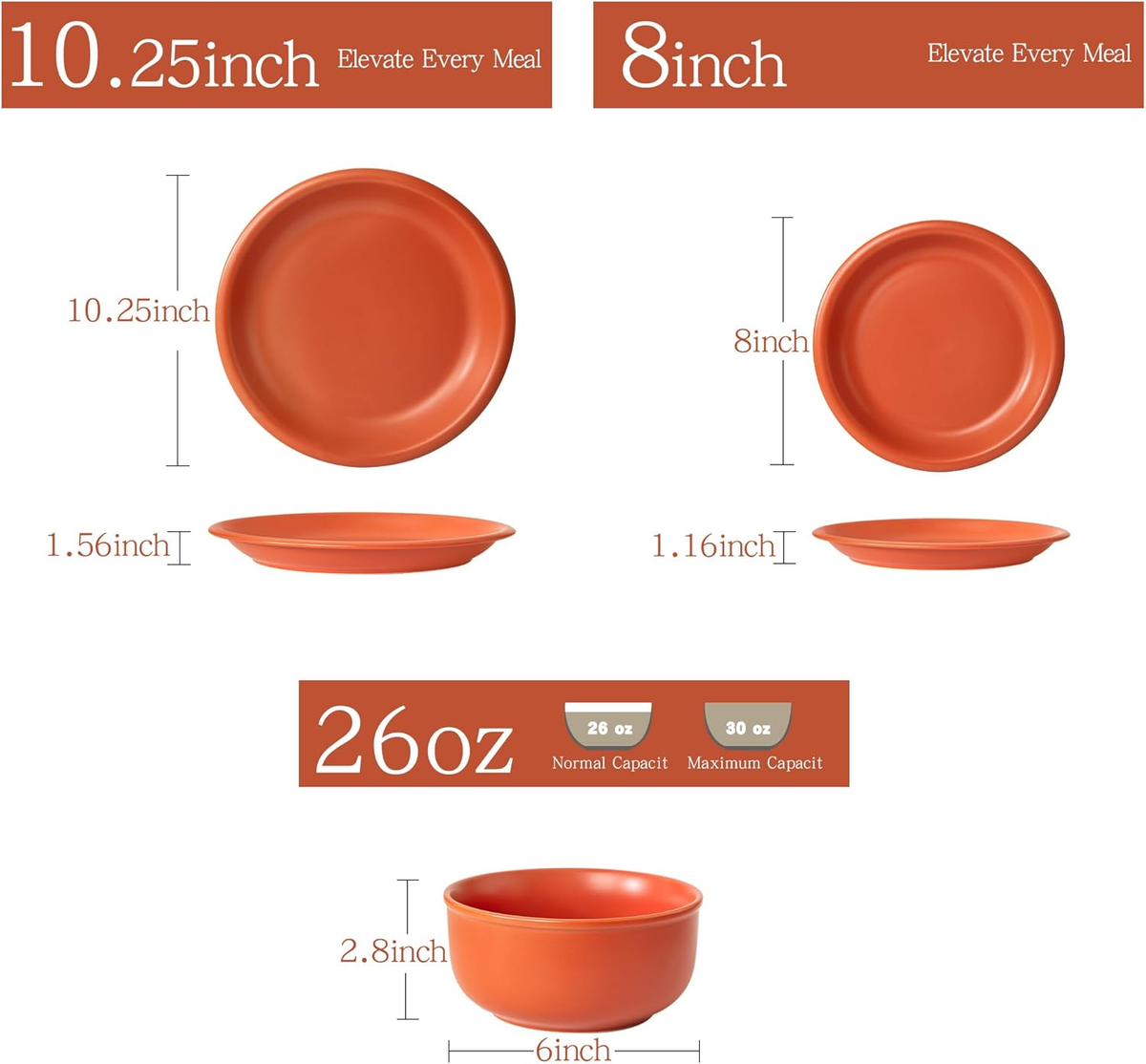 Rustic Terracotta Clay Dinnerware Set for 4, 12 Pieces, Microwave