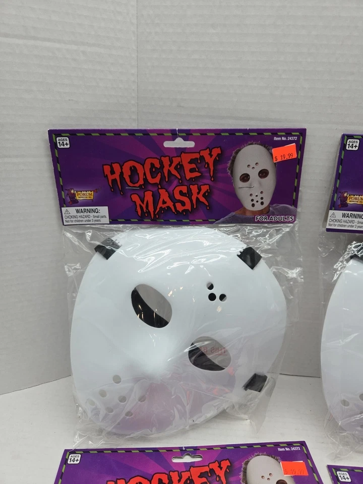 Hockey Mask - White Plastic Jason  Costume Accessory One Size New Sealed Lot 4x - Image 2 of 4