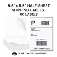 Shipping Labels 8.5x5.5 Half Sheet 60 Sticker Paper for Laser Inkjet Printer
