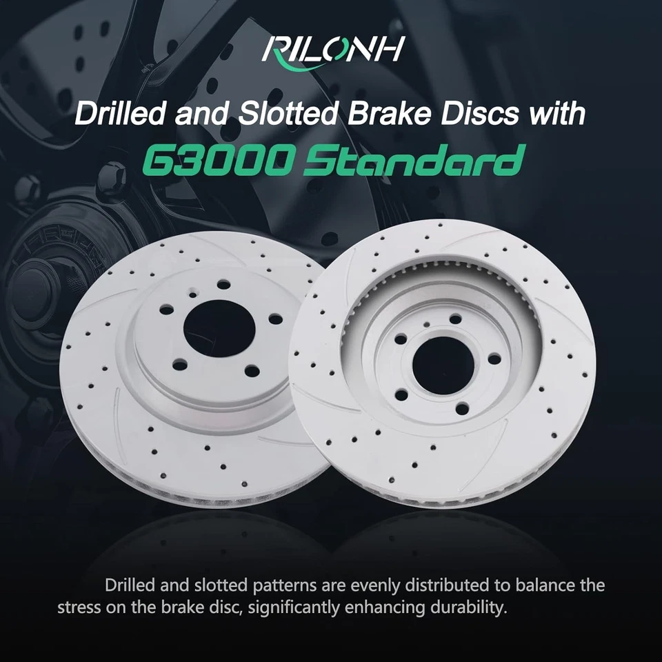 Rotores de freno de disco de freno delanteros perforados y ranurados 55124 12,72 pulgadas / 323 mm ajuste Foto 2 de 4