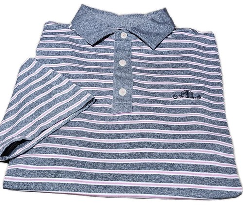 FOOTJOY-Gray Woven Stripe, Mens SS/3B, Logo Summer Polo Golf Shirt-(M)