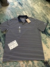 NWT Nike Dri-Fit Navy Blue Grey White Striped Polo Golf Shirt Men s Sz XL