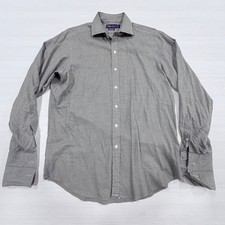 Ralph Lauren Purple Label Mens Dress Shirt Grey Micro Check Cotton 16 UK HOLE