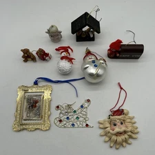 Lot Of 10 Christmas Ornaments, Santa, Nativity, Snowman, Various Types And Sizes
