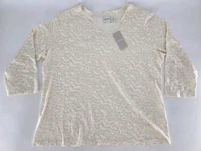 CHICO'S ZENERGY - Leslie Foil Pattern 3/4 Sleeve ECRU Shimmer SP01-15 - Sz 3