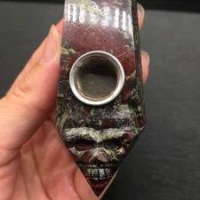 Natural Dragon Blood Stone Quartz Crystal Carved Skull Wand Smoking Pipe Healing