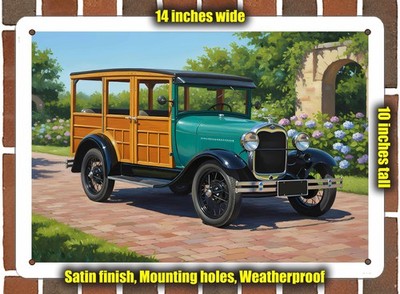 Metal Sign - 1929 Ford Woodie Oil Painting - 14x10