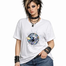 Retro Discoball Design T-Shirt Vintage Disco Ball Cool House Party Round Neck