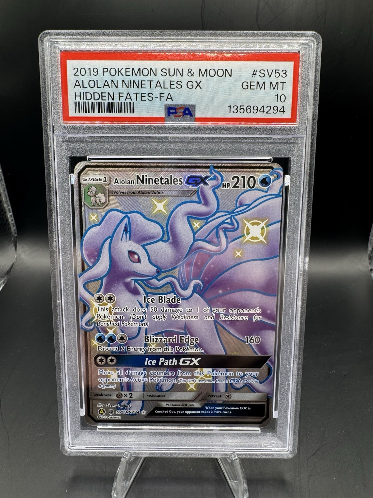 2019 Pokemon Sun & Moon Hidden Fates Alolan Ninetales GX #SV53 FA PSA 10