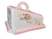 CHEESE KEEPER SAFE PORC AESTHETIC MOVE R.N.#176676 PINK FLORAL 1891-92 ANTIQUE