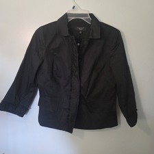 Talbots Black Grace Blazer Size 4P Lined Pleated Cuffs And Zipper Pockets Dressy