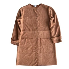 Favlux Fashion Women’s L Camel Brown Faux Suede Button Snap Trench Coat LUX10576